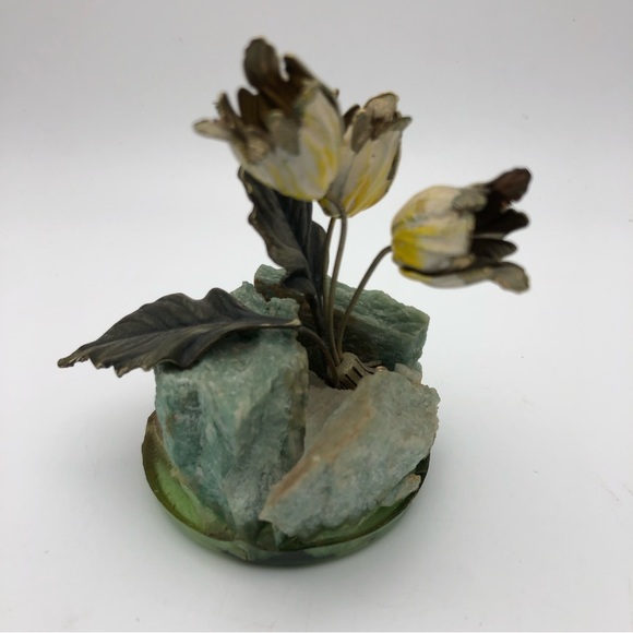 Vtg Art Of Frank Mosse Enameled Tulip Flowers Sculpture On Natural Rock Yellow - Picture 3 of 12
